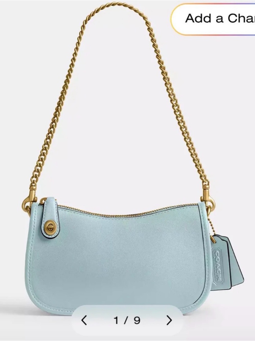 Coach Light Blue Swingers Shoulder Bag with Gold Chain